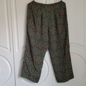 Vintage Green Red Batik Slip on Pants
